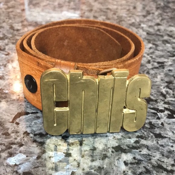 1978 Chris brass buckle genuine leather tooled belt - Picture 1 of 8
